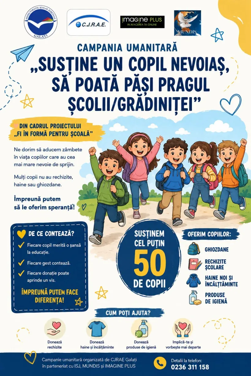 Campanie la început de an școlar, pentru 75 de copii defavorizați din Galați